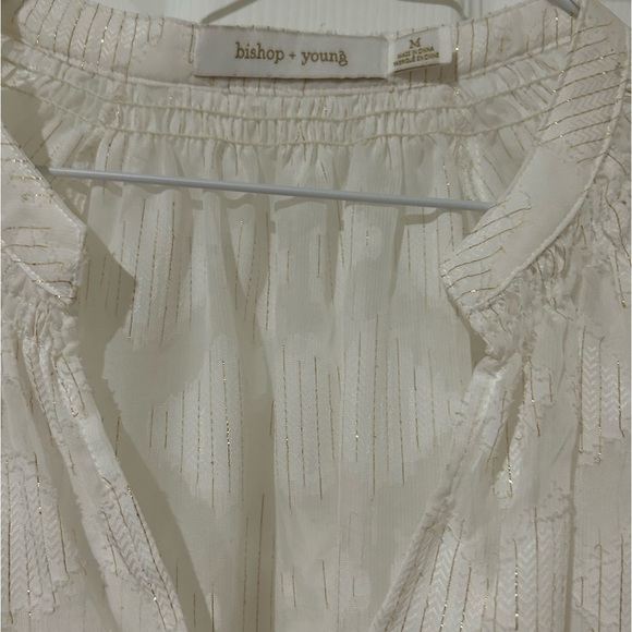 Bishop + Young Sheer V- Neck Long Sleeve white long flowy sleeve metallic gold - Picture 2 of 3